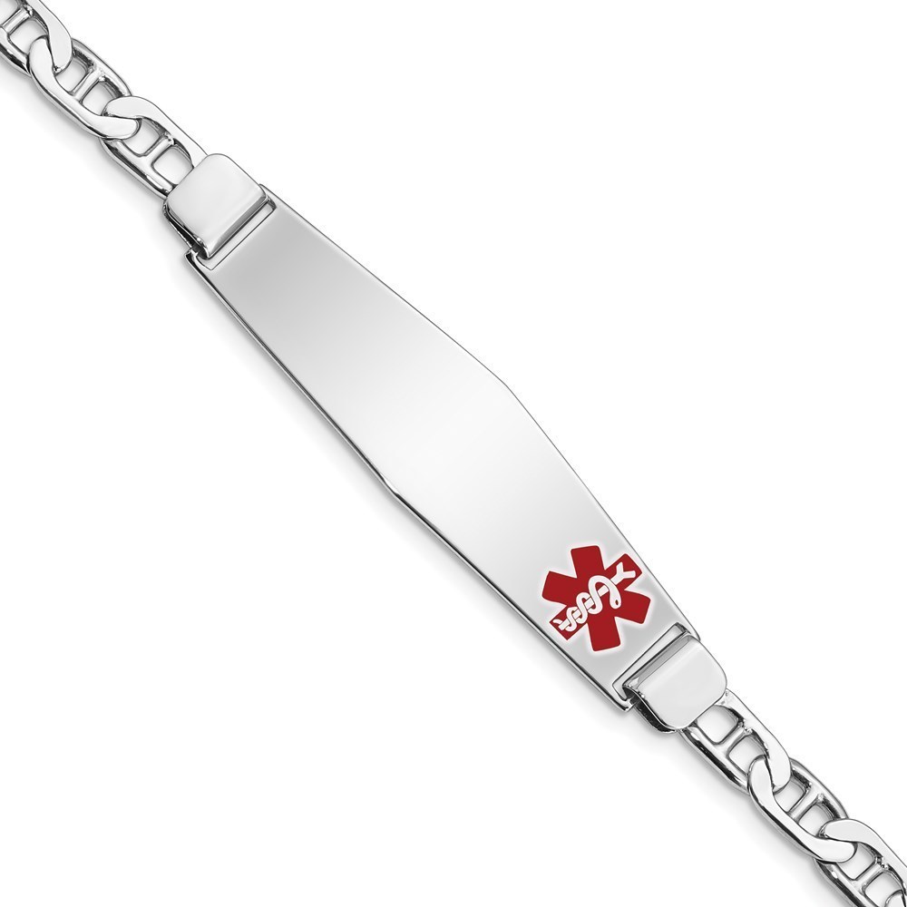 925 Sterling Silver Nautical Rhodium-plated Medical ID Anchor Link Bracelet, 8"